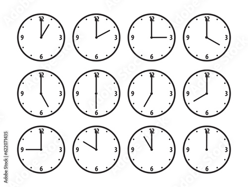 Simple set of flat clock icons isolated on white background. World clock, time zone, time icon line. Vector illustration 