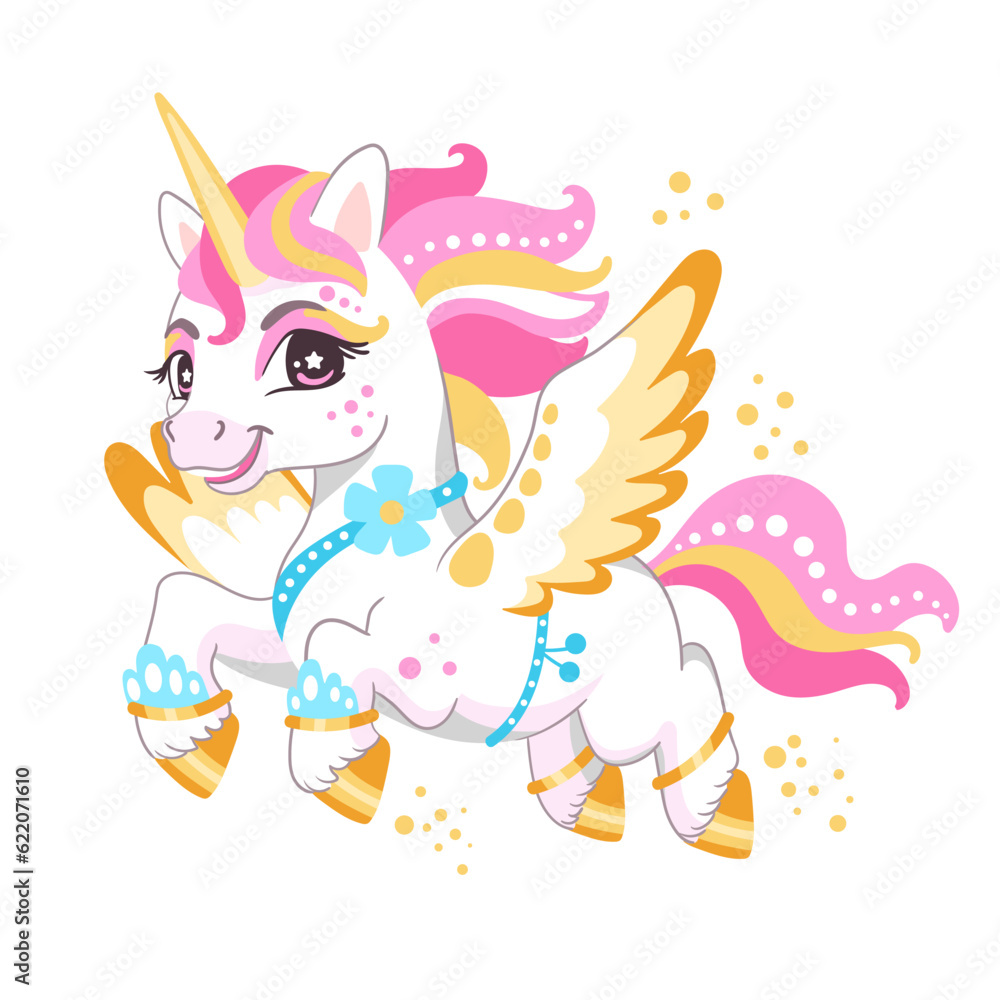 Fototapeta premium Cute cartoon character happy unicorn vector illustration 9