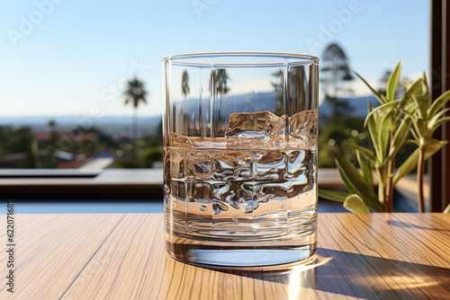 Water glass, capturing the simplicity and refreshing nature of water. Generative Ai.