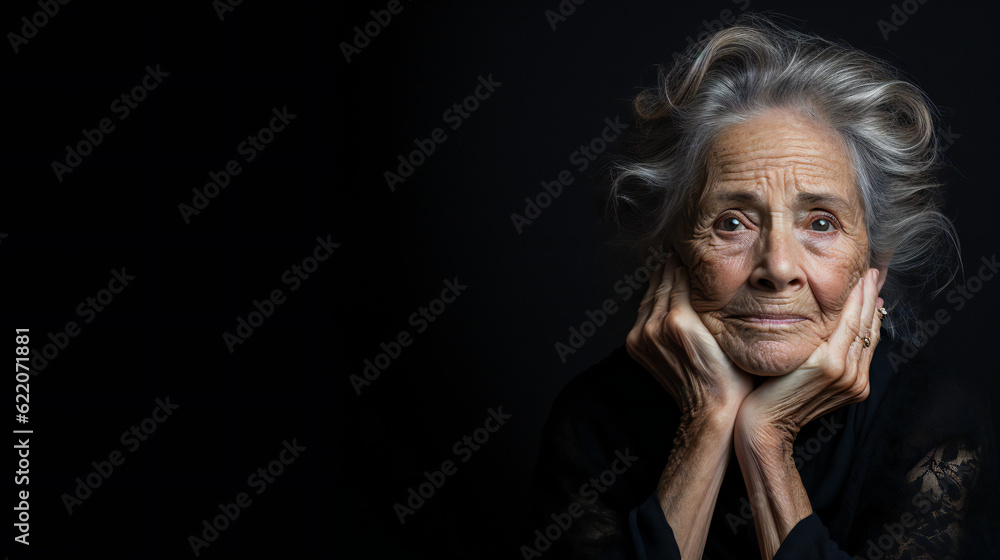Portrait of an older woman, intense look, sad, grief, depressed, afraid, thinking Portrait of an older woman, intense look, sad, grief, depressed, afraid, thinking