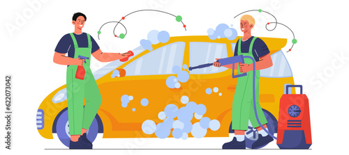 People at car wash service concept