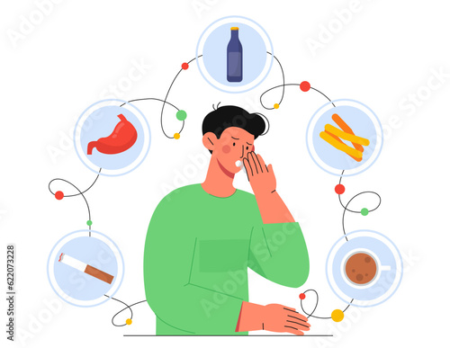 Man with bad breath concept
