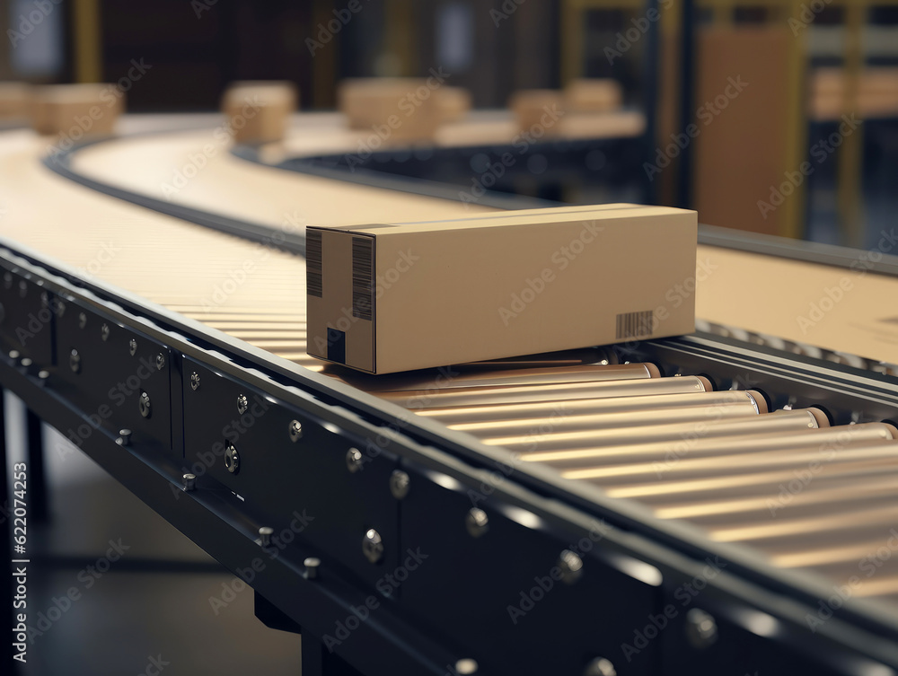 Product conveyor belt in operation Product conveyor belt in operation