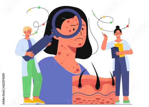 Dermatologist treating woman with acne concept