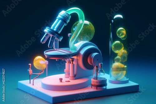 Wallpaper Mural microscope with lab glassware, science laboratory research and development concept Torontodigital.ca