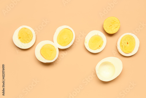 Hard boiled egg halves and ...