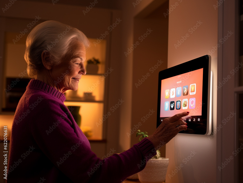 A Senior Woman Using a Tablet to Control Smart Home Devices | Generative AI A Senior Woman Using a Tablet to Control Smart Home Devices | Generative AI