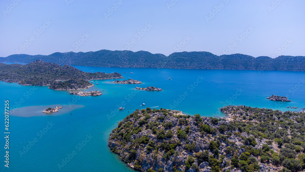 Fototapeta premium Aerial view of Kekova Gulf and Kekova Island.