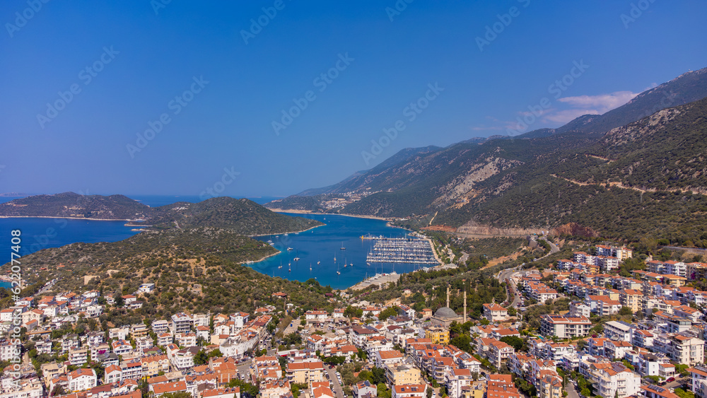 Aerial view of the marina in Kas district, Antalya.