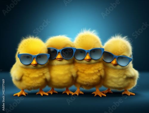 Bird yellow sunglasses chicken