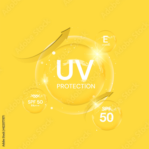 UV protection on white background,bubble shield. Solar protection screen from UV rays