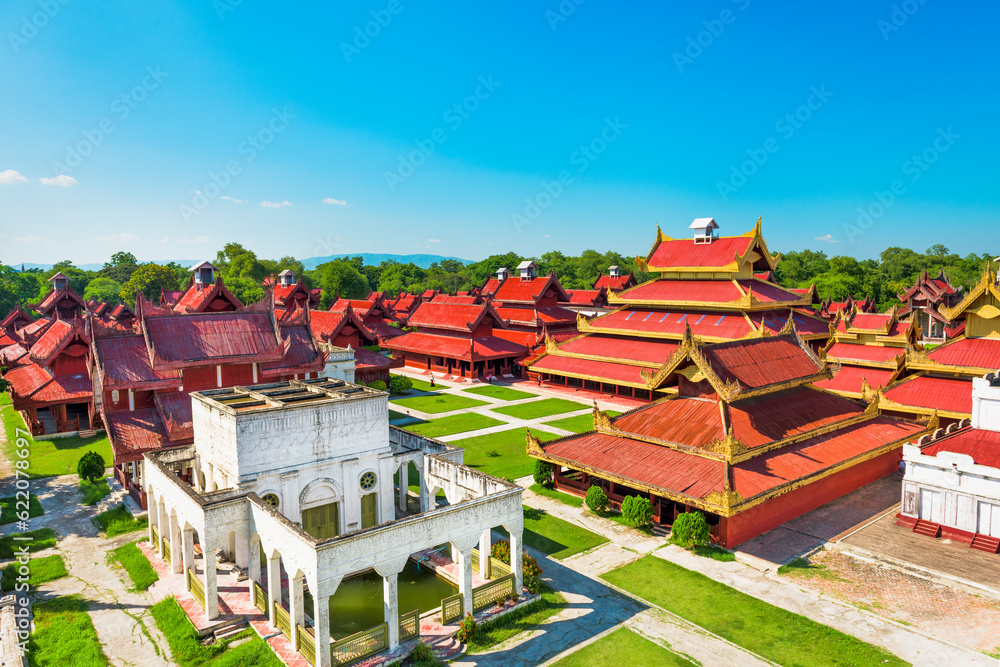Mandalay, Myanmar buildings on the Royal Palace grounds.