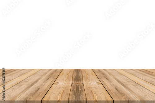 Empty light wood table top isolate on white background. Leave