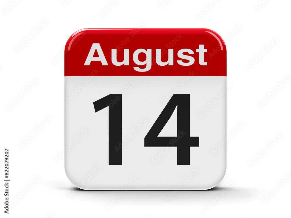 Calendar web button - The Fourteenth of August, three-dimensional rendering, 3D illustration Calendar web button - The Fourteenth of August, three-dimensional rendering, 3D illustration