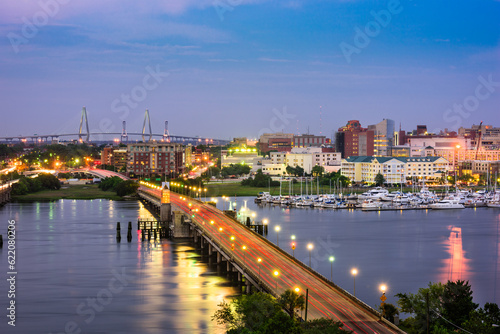 Charleston, South Carolina, USA skyline over the Ashley River. photo
