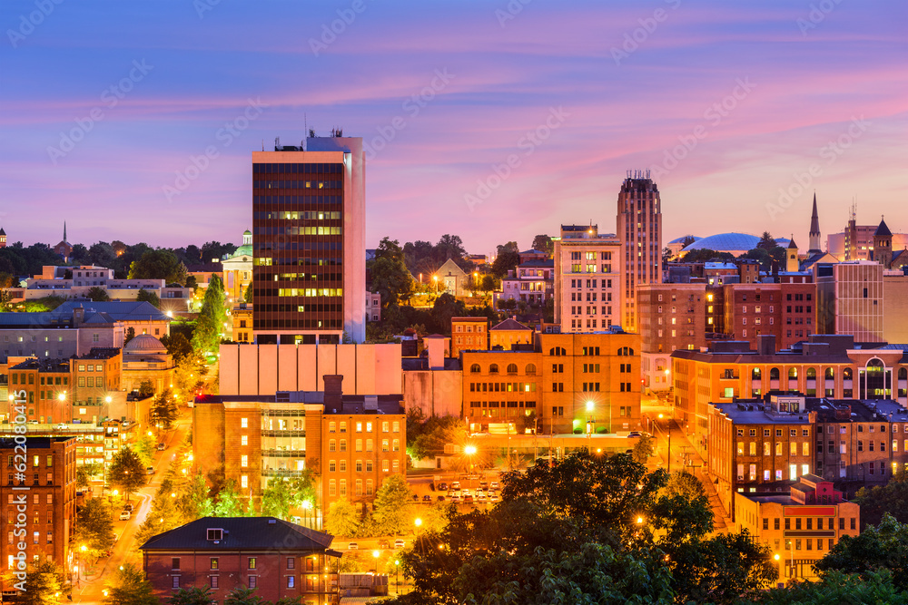 Lynchburg, Virginia, USA downtown city skyline at dusk. Lynchburg, Virginia, USA downtown city skyline at dusk.