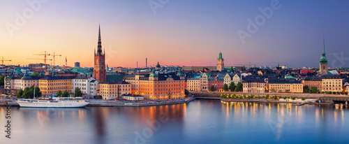 Panoramic image of Stockholm, Sweden during sunset.