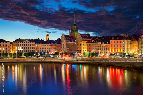 Image of Stockholm, Sweden during twilight blue hour.