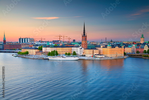 Image of Stockholm, Sweden during twilight blue hour.