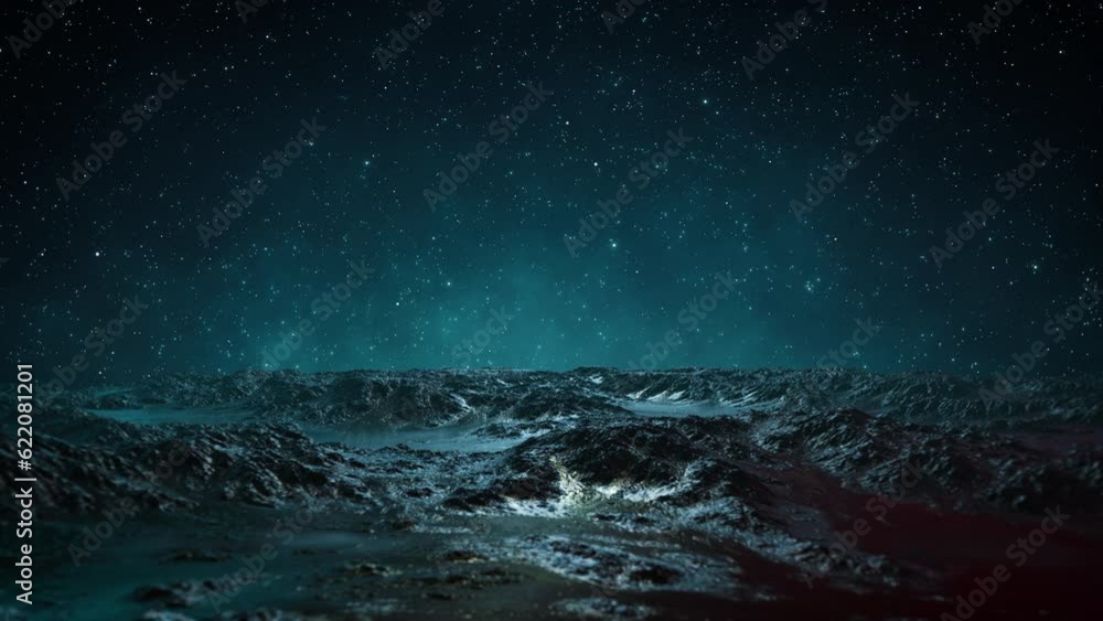 Planet landscape in outer cpace, starry sky with shooting stars. Cosmic seamless loop Planet landscape in outer cpace, starry sky with shooting stars. Cosmic seamless loop