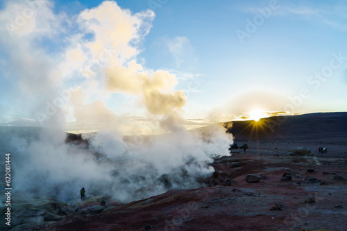 View of Geothermal Field in Bolivia at sunrise