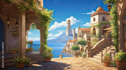 Ruins of the temple of heaven. AI generated art illustration.