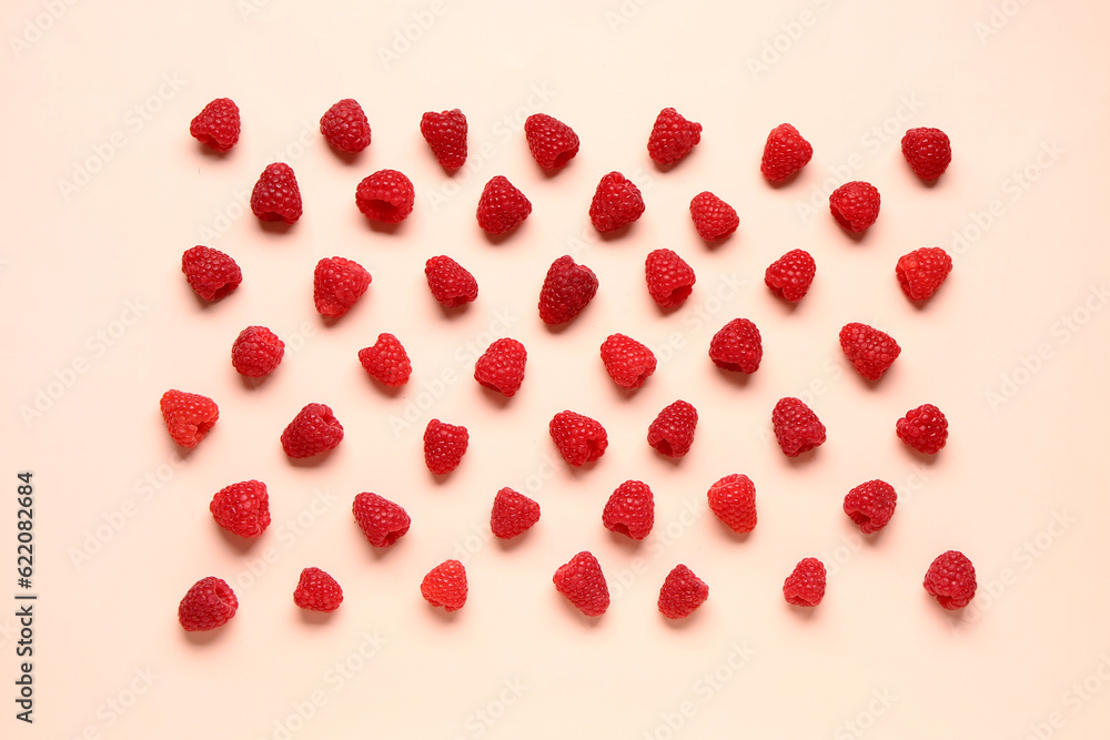 Many fresh raspberries on pink background Many fresh raspberries on pink background