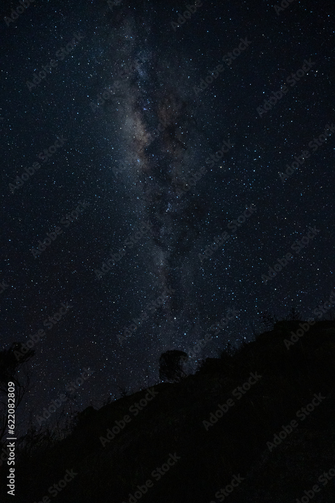 The Milky Way Galaxy moving over the mountain ridge. Night lapse from night to day. Starry night. The Milky Way Galaxy moving over the mountain ridge. Night lapse from night to day. Starry night.