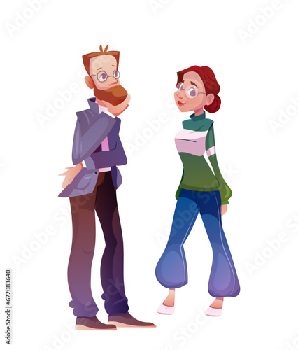 Historical museum element. Thoughtful characters look at ancient Greek and Roman exhibits. People work in art gallery as art guide or museum visitors. Cartoon flat vector isolated on white background