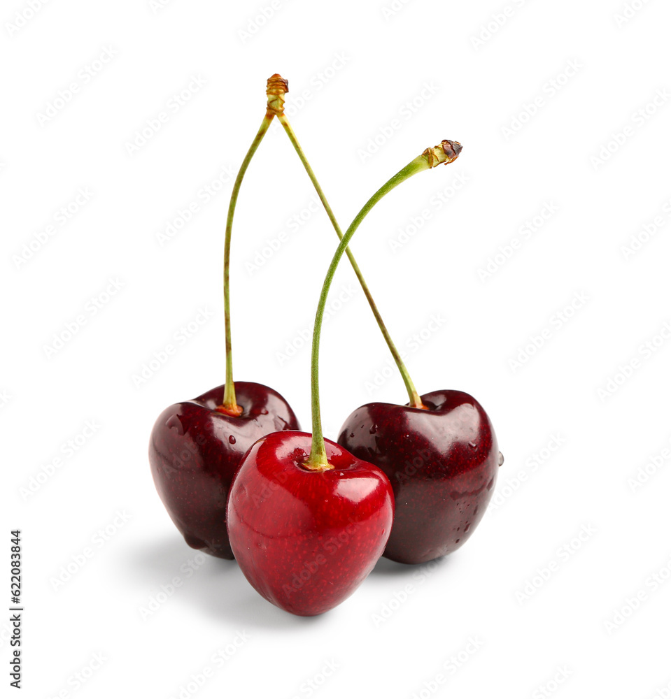 Red sweet cherries on white background Red sweet cherries on white background