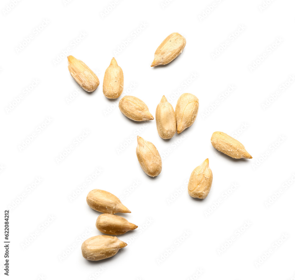 Natural sunflower seeds isolated on white background