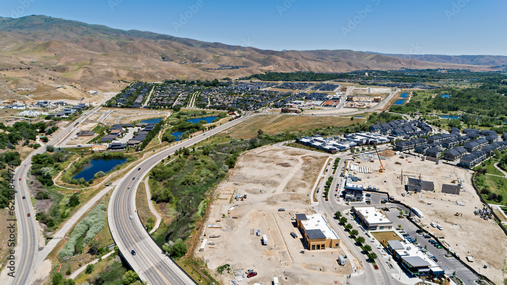 Aerial view of Boise, Idaho's Barber Park with multiple construction projects in the summer