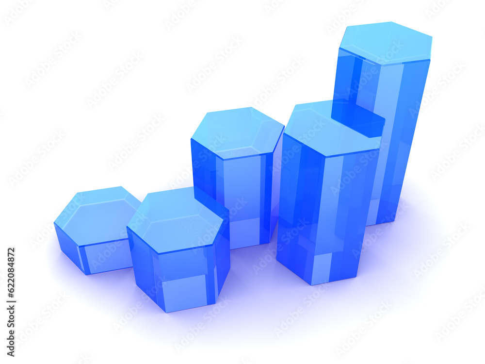 3d illustration of rising charts blue glass 3d illustration of rising charts blue glass