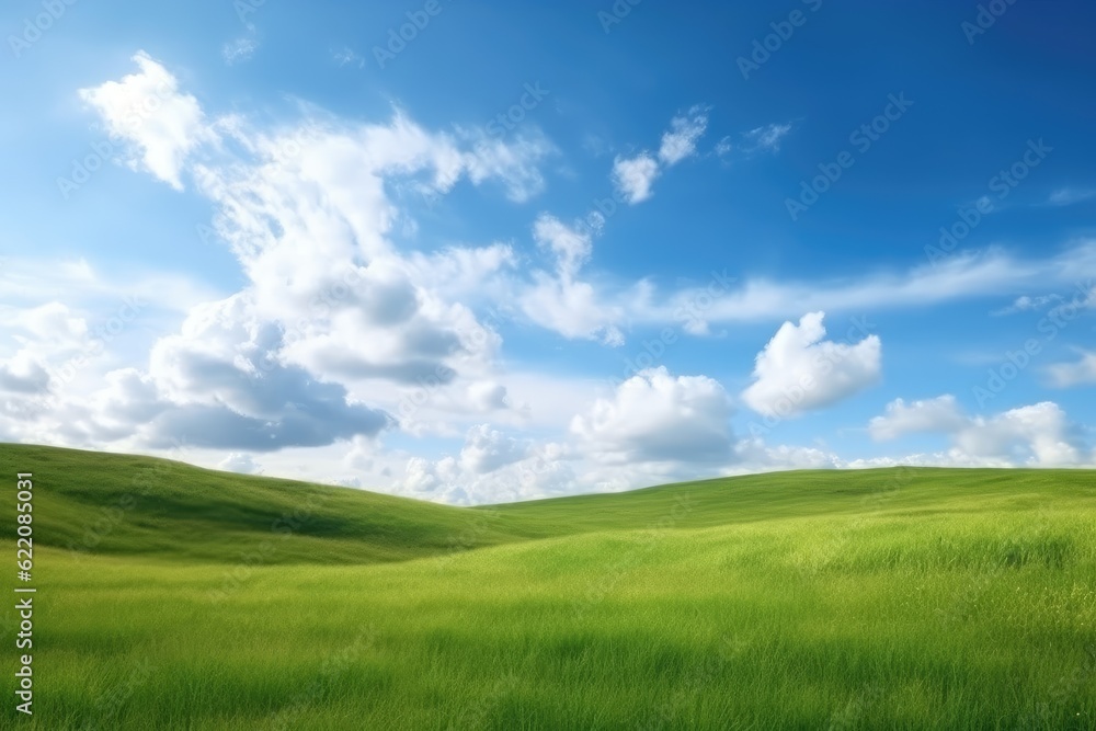 Green lawn under blue sky and white clouds Green lawn under blue sky and white clouds