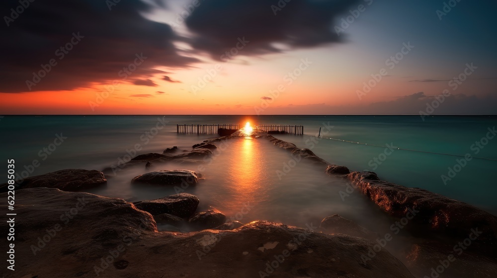 Obraz premium sunset scenery by the sea in the evening
