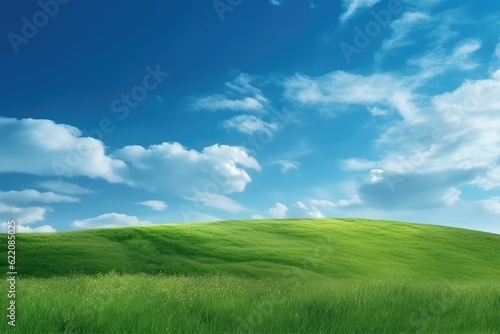 Green lawn under blue sky and white clouds