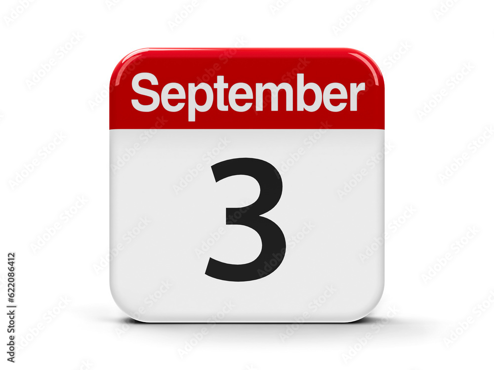 Calendar web button - The Third of September, three-dimensional rendering, 3D illustration Calendar web button - The Third of September, three-dimensional rendering, 3D illustration