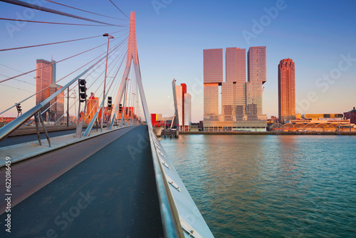 Image of Rotterdam, Netherlands during sunset golden hour.