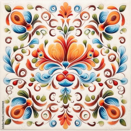 Retro vintage floral pattern, glazed tile, Pakistan abstract floral ornament, slavic painting, generative ai illustration photo