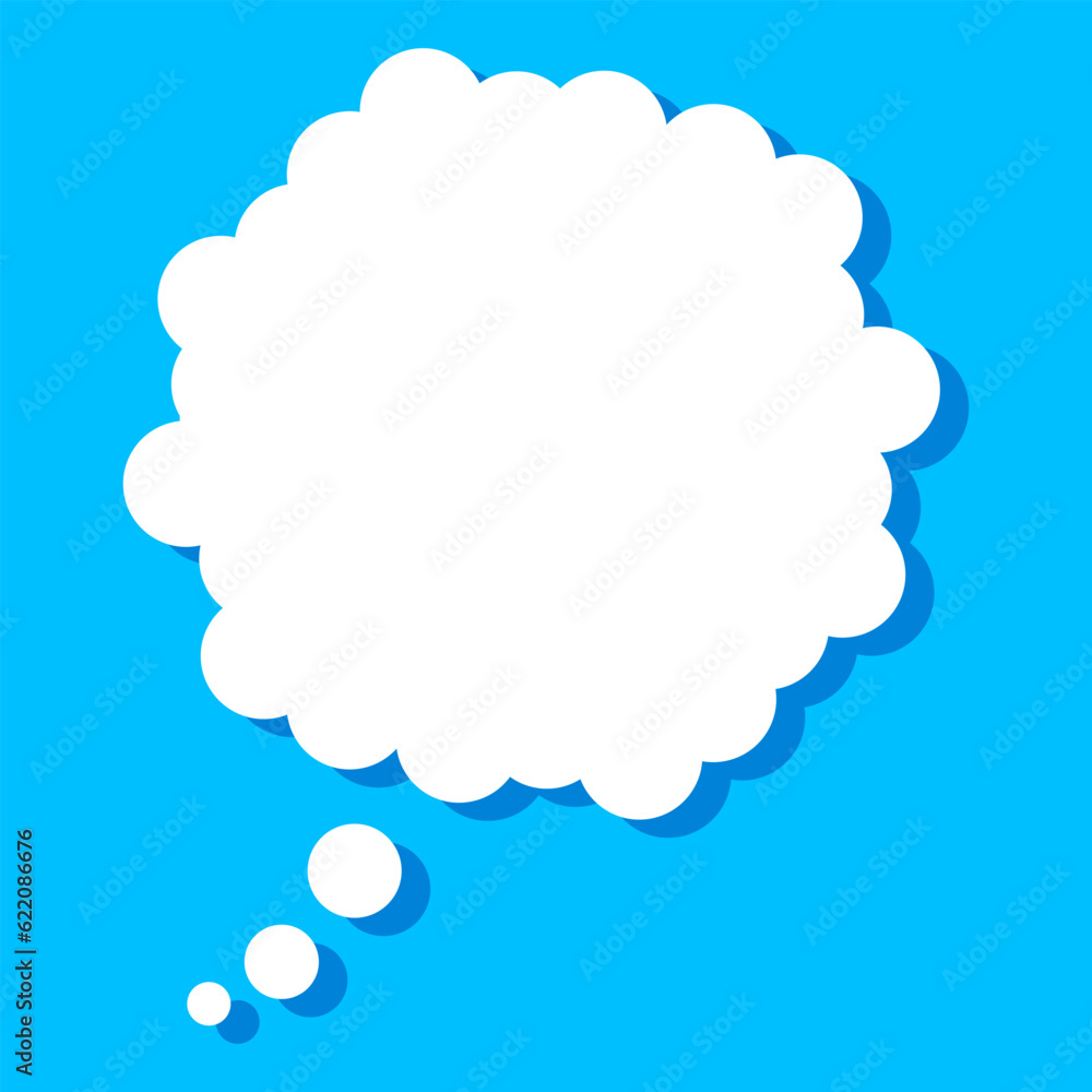 White thought bubble. Think icon. Empty thought cloud. Vector isolated on blue background. White thought bubble. Think icon. Empty thought cloud. Vector isolated on blue background.