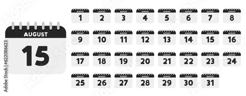 Wallpaper Mural August calendar. Day month callendar. Black vector daily calendar illustration set.  Torontodigital.ca