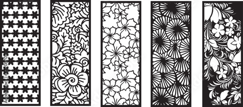 Set of laser cut panel with floral pattern.Borders, fence, screen cut templates