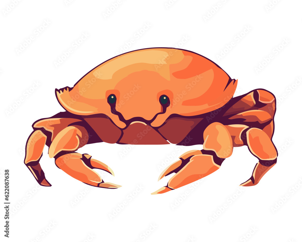 Fototapeta premium Cute cartoon crab with orange claws isolated