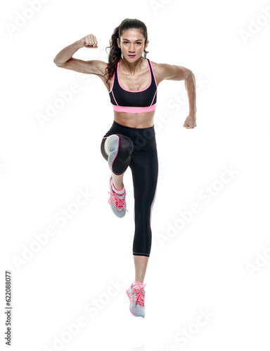 one mixed raced woman exercising fitness exercises isolated on white background