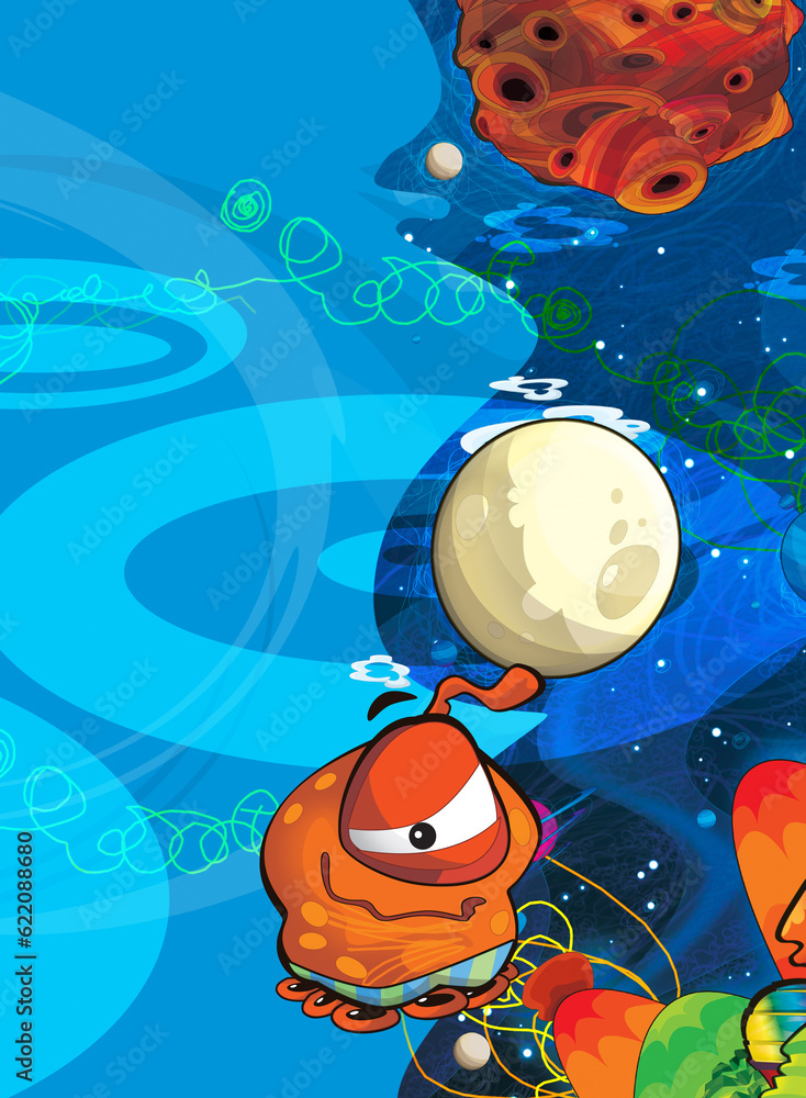 Fototapeta premium Cartoon funny colorful scene of cosmos galactic alien ufo isolated illustration for children