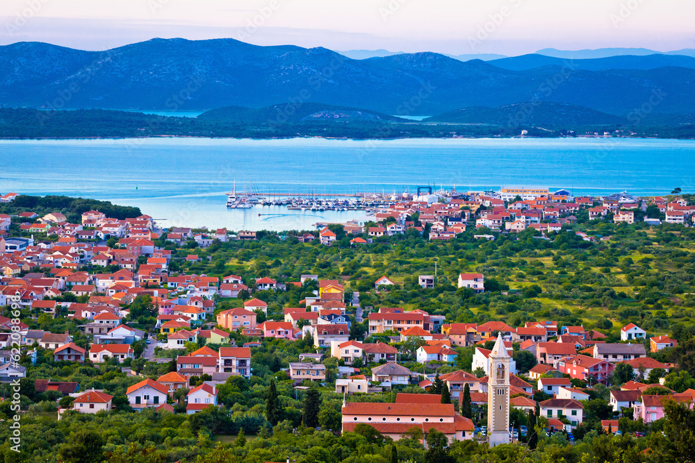 Adriatic town of Murter bay aerial view, Dalmatia, Croatia