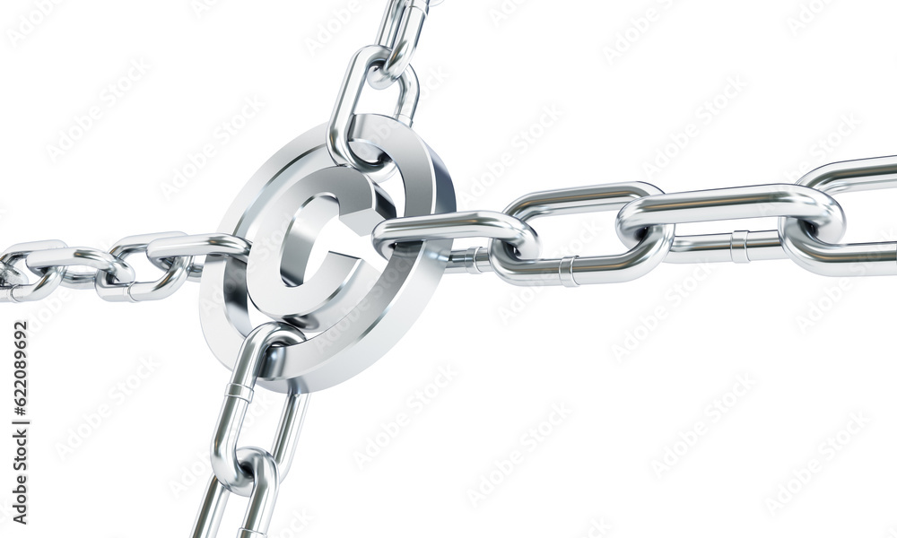 Fototapeta premium chain links metal copyright sign 3d Illustrations on a white background
