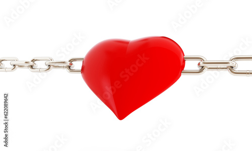 heart in chains. 3d Illustrations on a white background