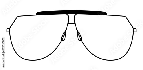 Angular Aviator frame glasses fashion accessory illustration. Sunglass front view for Men, women, unisex silhouette style, flat rim spectacles eyeglasses with lens sketch outline isolated on white