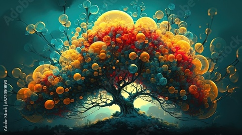 Fantasy colorful tree of bubbles. Generative AI